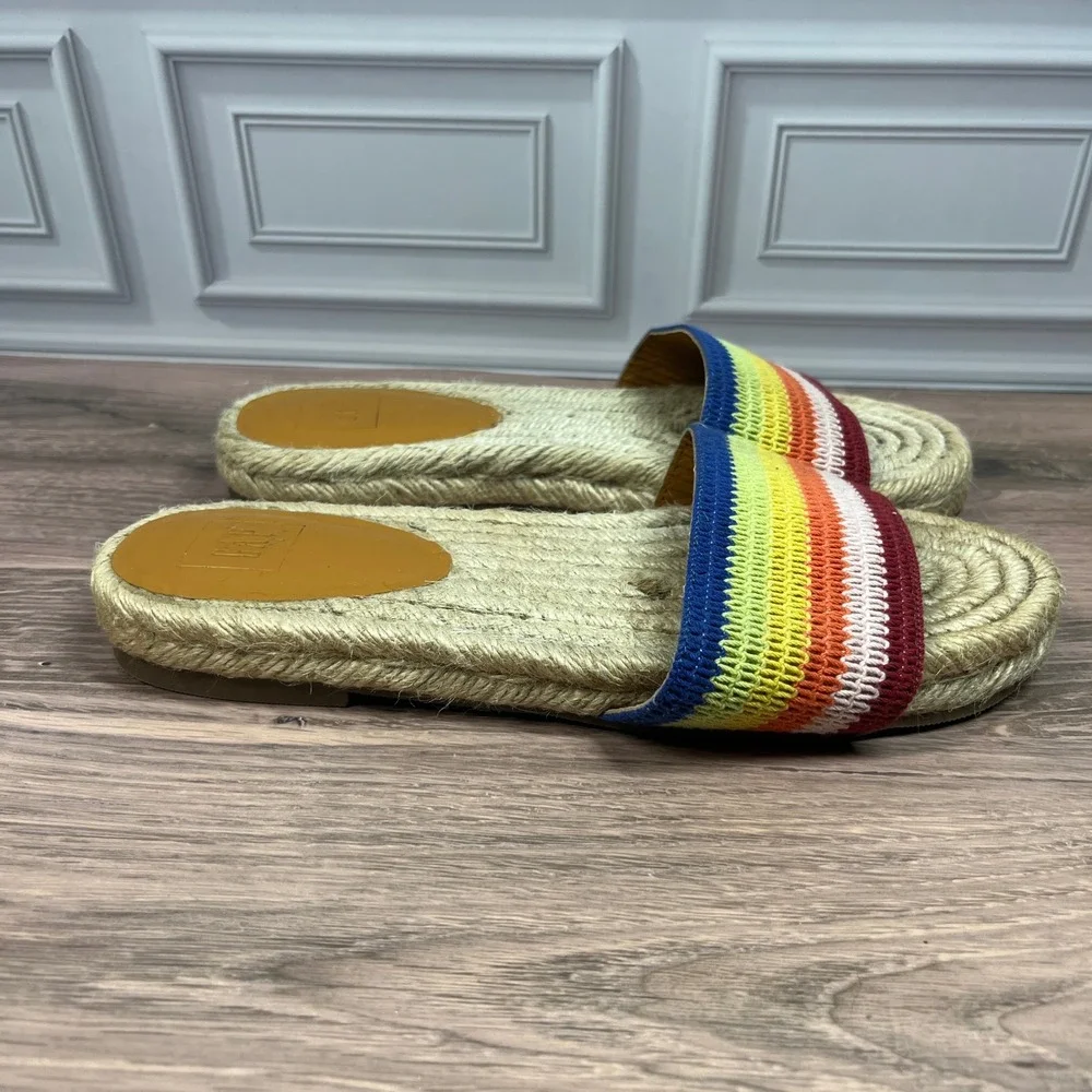 GAP Rainbow Stripe Espadrille Slides Sandals Women Comfort Anti Slip Size 8